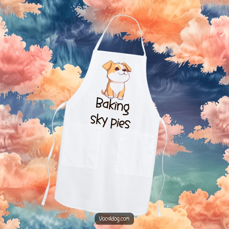 Funny Dog Apron: A kitchen apron depicting a dog with eyes closed, head tilted back, looking up at the sky with an expression of pure, blissful contentment.