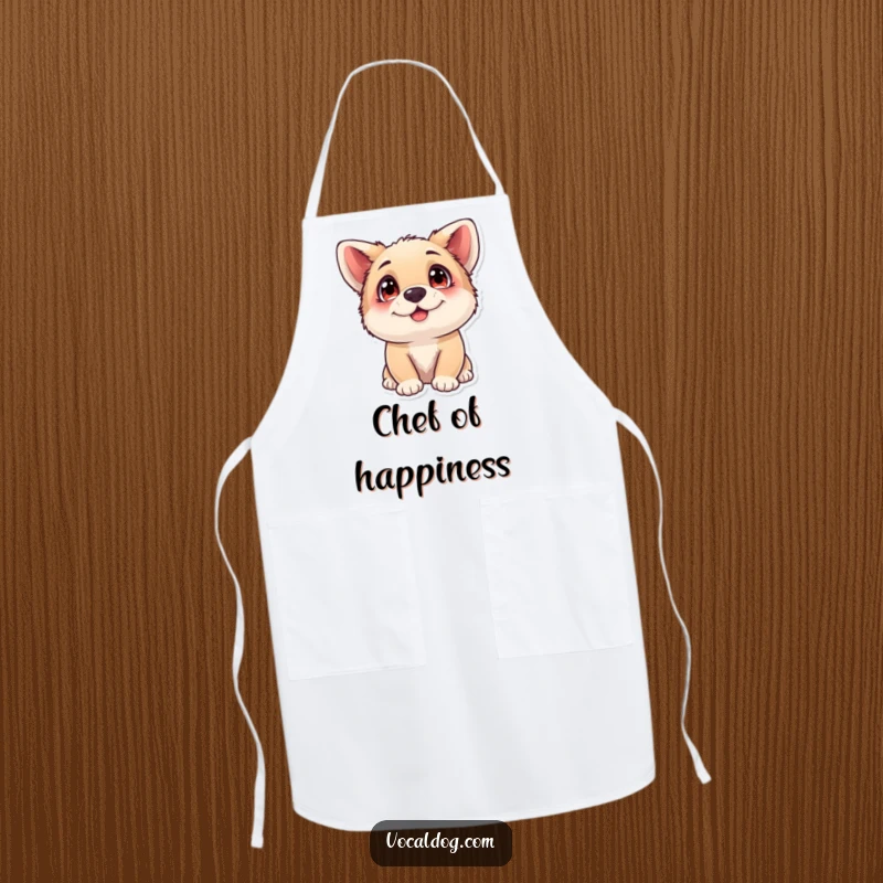 Funny Apron depicting a dog with sweet, adoring eyes, radiating pure happiness and enhancing the joy of cooking.