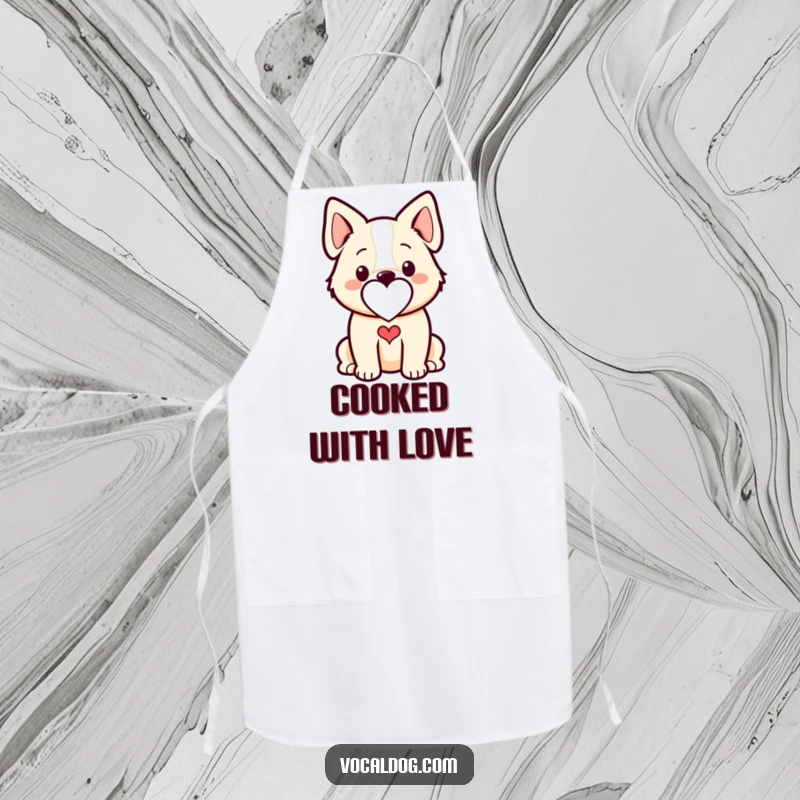 Funny dog apron with a stylized outline and integrated heart, adding a touch of love and humor to cooking.