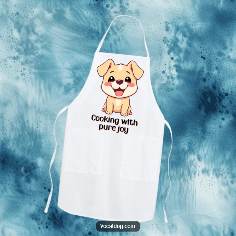 Funny Apron with a happy dog character, ears back in pure delight, ready for kitchen fun.