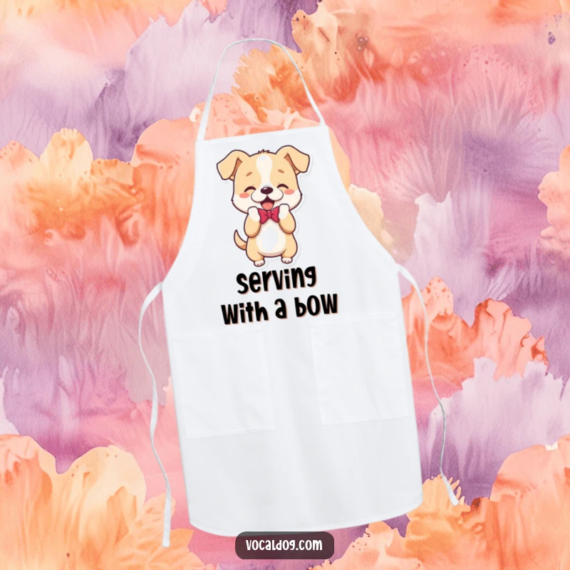 Funny Apron showcasing a dog character performing a polite bow, perfect for kitchen duties with a smile.