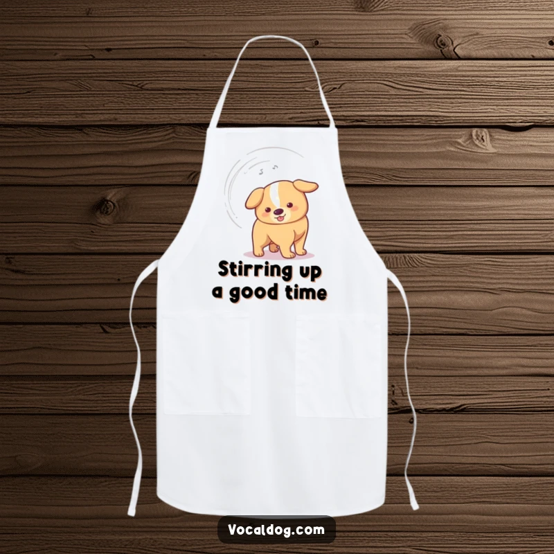 Funny Apron with a dog's tail wagging so fast it forms a humorous vortex, adding a cheerful and energetic touch to kitchen tasks.