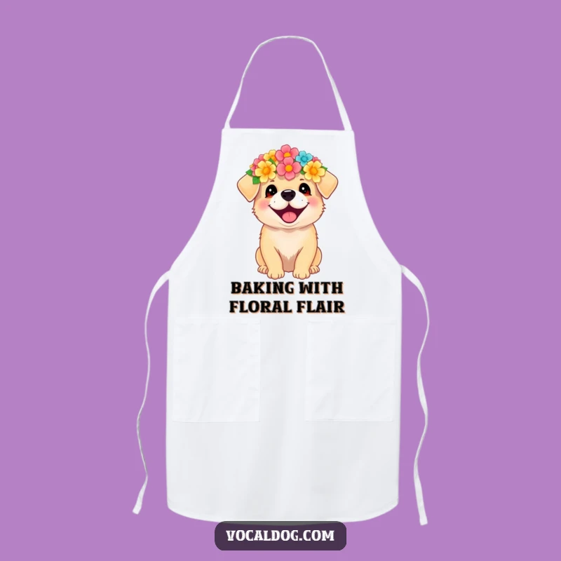 Funny Flower Crown Dog Apron - Cooking Up Joy Hilarious Kitchen Gift