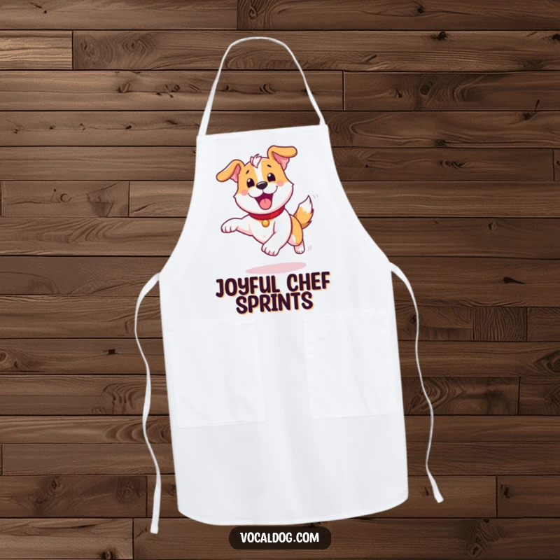 Funny Apron: A chef's apron featuring a dog running with pure, unadulterated joy, perfect for adding energetic humor to the kitchen.