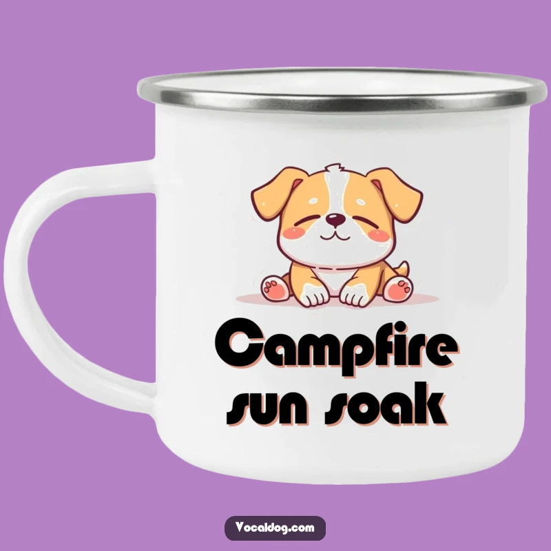 Funny Sunbathing Dog Camping Mug: Outdoor Calm, Content Design, Great Humorous Gift