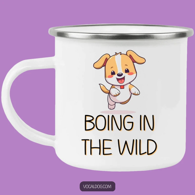 Funny Bouncing Dog Camping Mug: Outdoor Joy, Carefree Design, Great Humorous Gift