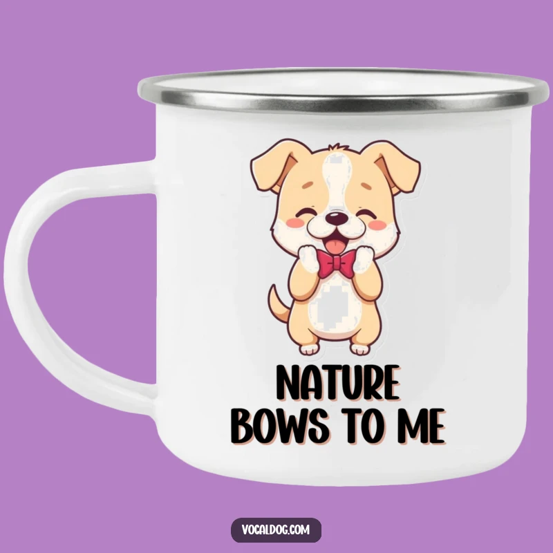 Funny Bowing Dog Camping Mug: Enjoy Your Adventure with this Polite Canine Gift