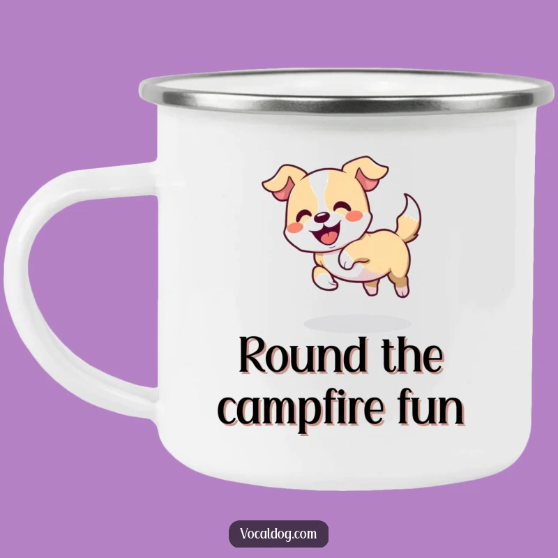 Funny Dog Tail Chase Camping Mug: Adventure Fueled by Silly Pup Fun