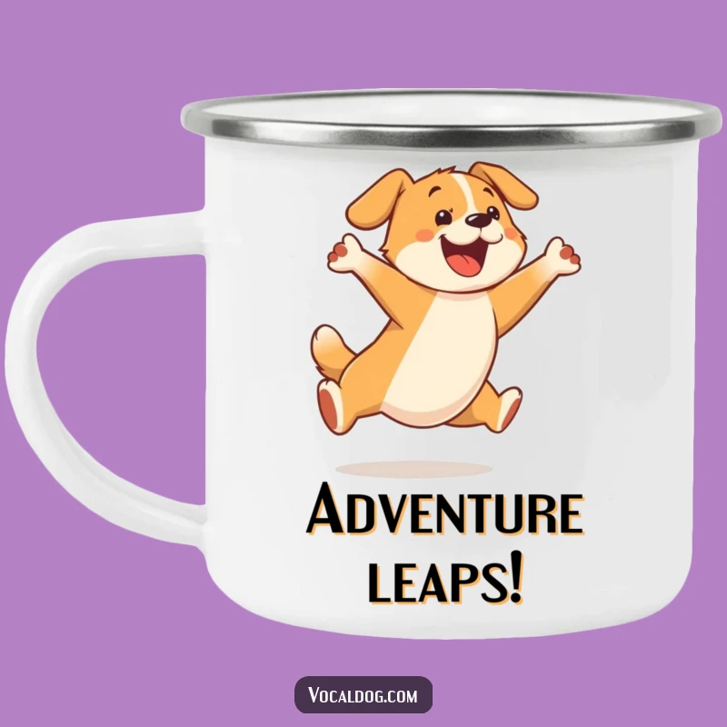 Funny Leaping Dog Camping Mug: Fuel Your Adventures with Hilarious Joy