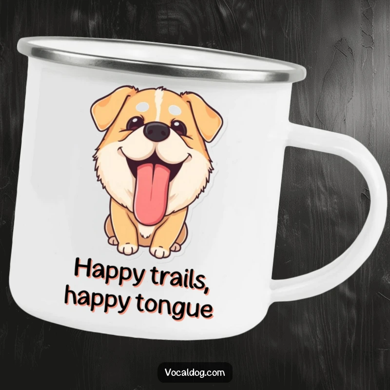 Funny Camping Mug: A dog with its tongue lolling out, looking completely content. This durable and funny mug is perfect for outdoor relaxation.