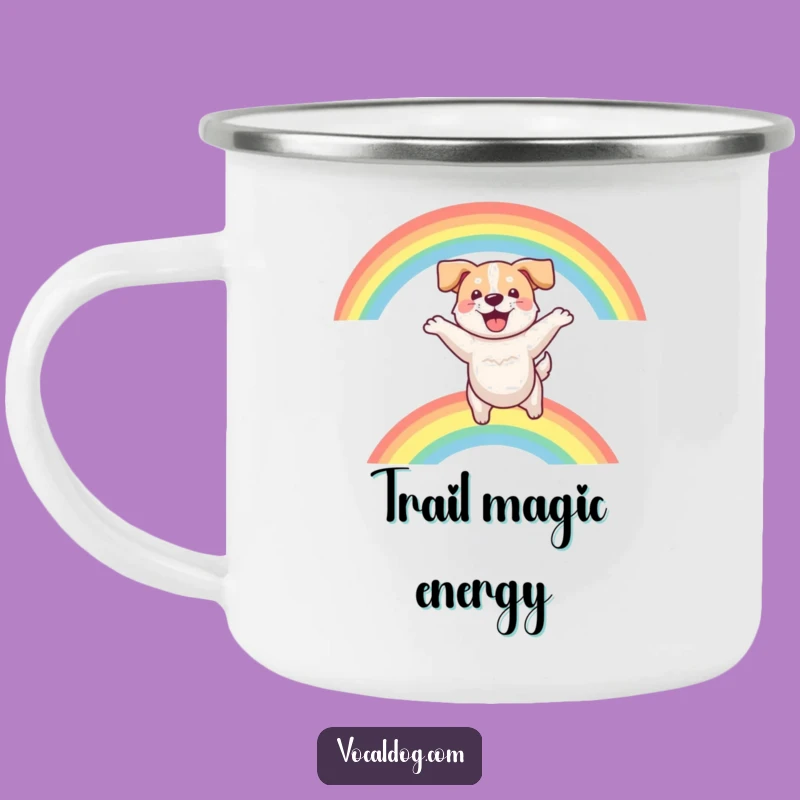 Funny Dog Rainbow Leap Camping Mug: Adventure Fuel, Hilarious Outdoor Gift for Hikers