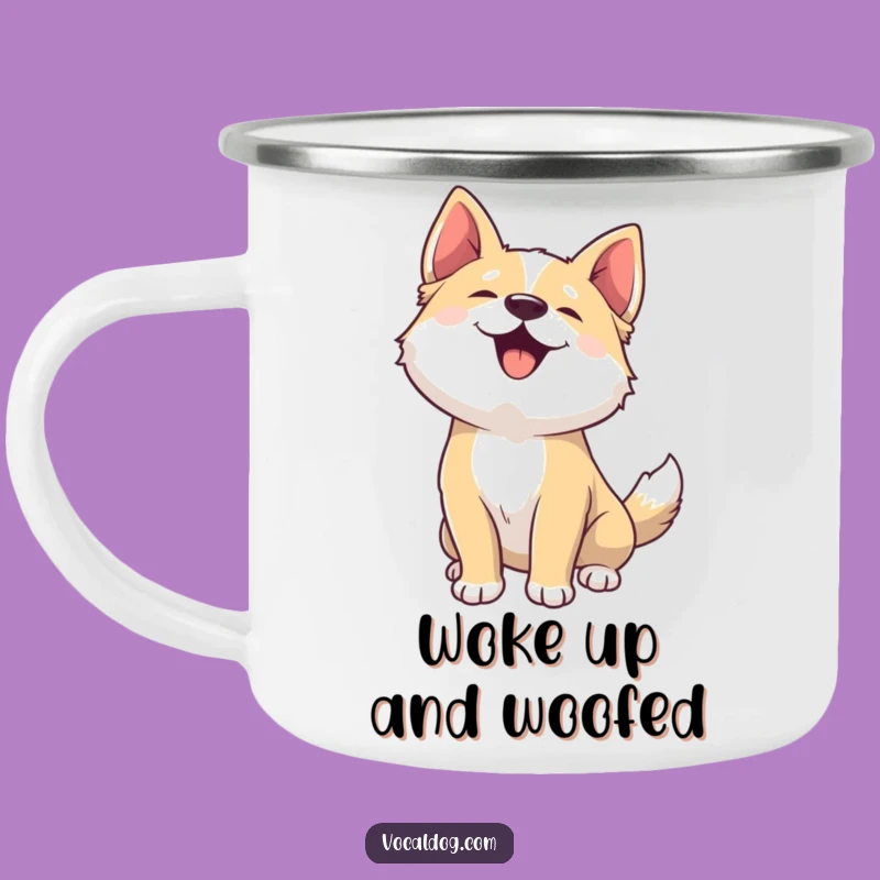 Funny Joyful Woof Dog Camping Mug - Durable & Hilarious Outdoor Gift