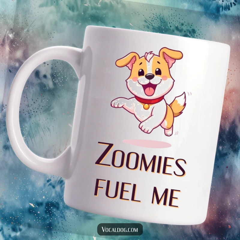 Funny Mug: A dog character running with an expression of pure, unadulterated joy, embodying ultimate happiness and freedom.