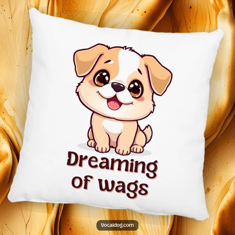 Funny sparkling dog pillow featuring a dog with dazzling eyes and a wagging body, providing comfort and radiating pure excitement. Ideal funny gift.