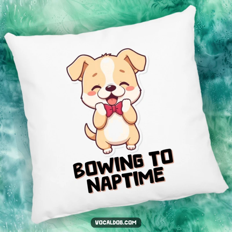 Funny Pillow featuring a dog character in a playful, polite bow, offering comfort and a touch of class.