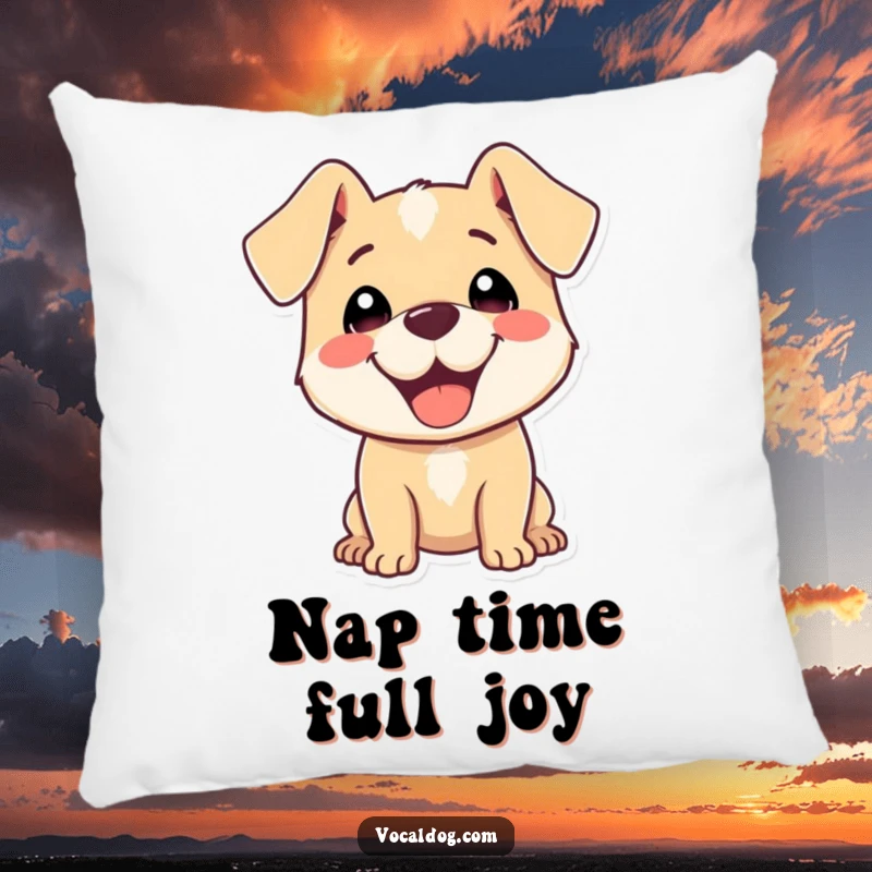 Funny Pillow featuring a happy dog with ears flopped back, radiating pure delight and comfort.