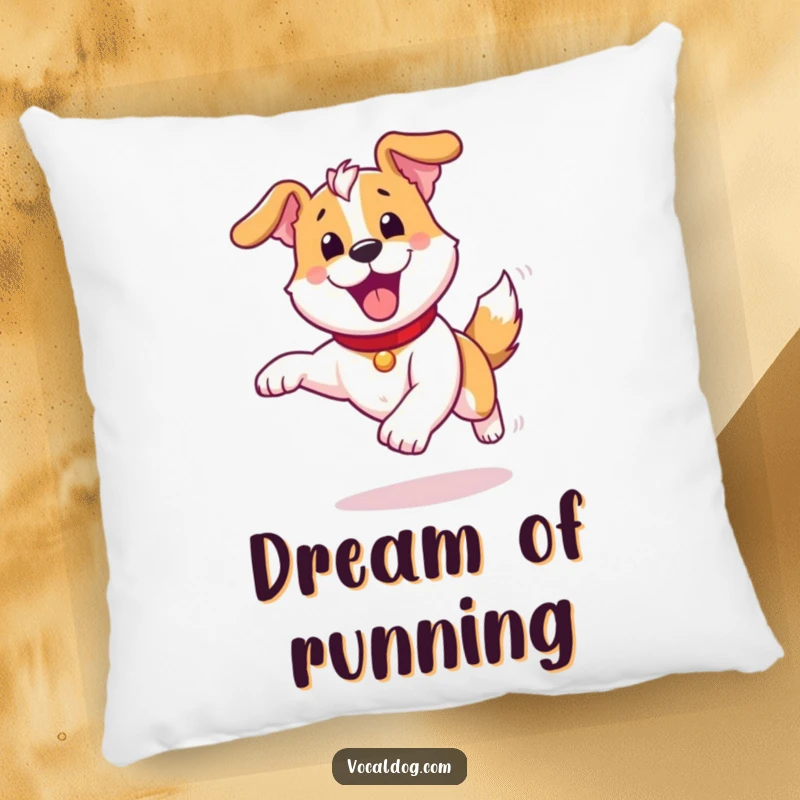 Funny Pillow: A soft pillow showcasing a dog running with pure, unadulterated joy, radiating ultimate happiness and freedom.
