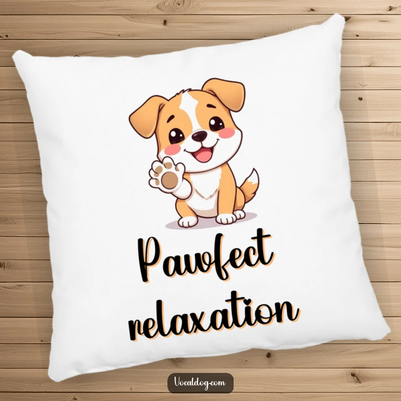 Funny pillow featuring a dog character happily offering its paw, perfect for cozying up to friendship.
