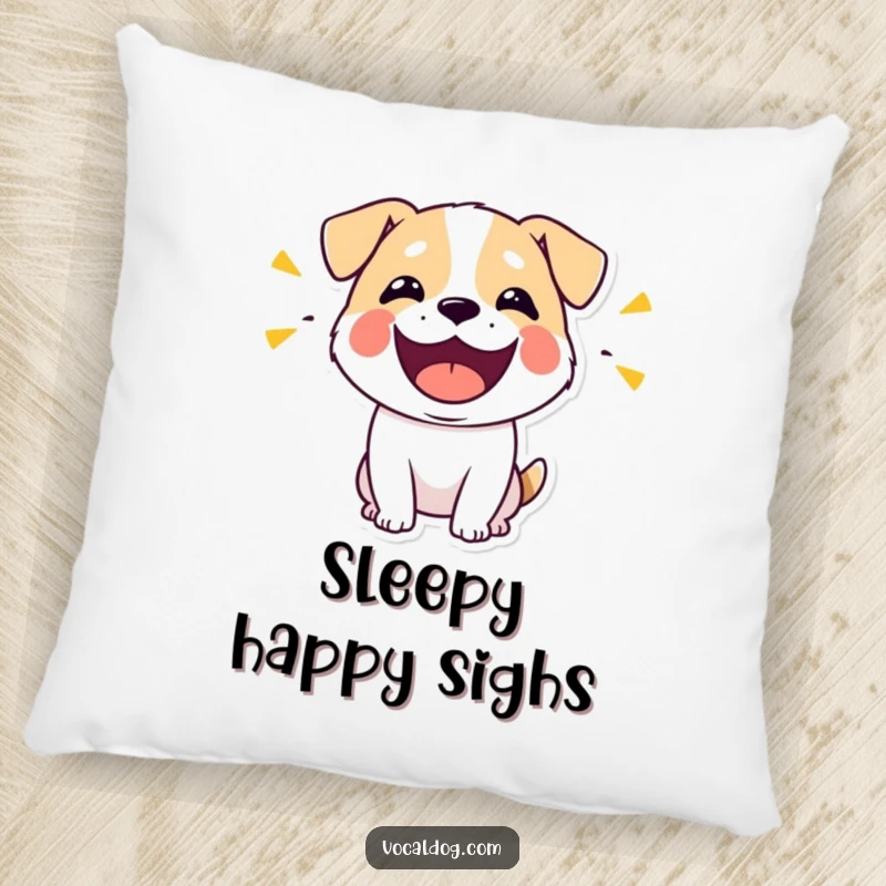 Funny pillow featuring a stylized dog's wide-open mouth, visually representing loud and happy sound emissions for a cheerful accent.
