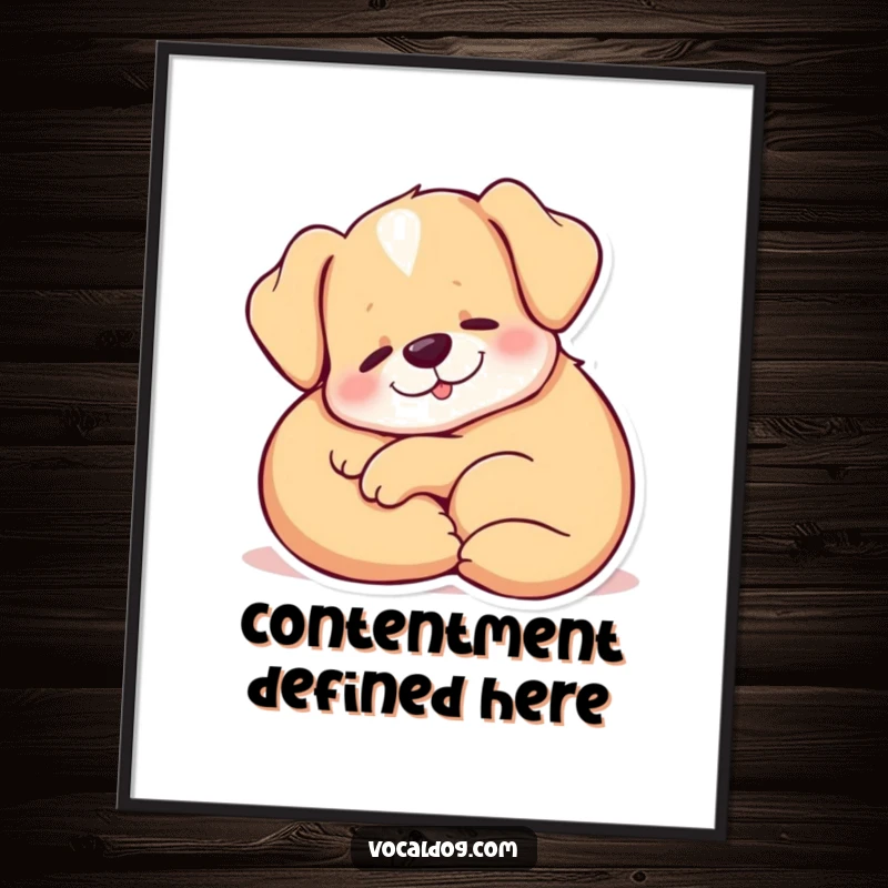 Funny Digital Art Print of a dog curled up comfortably, releasing a deep, content sigh of pure relaxation.