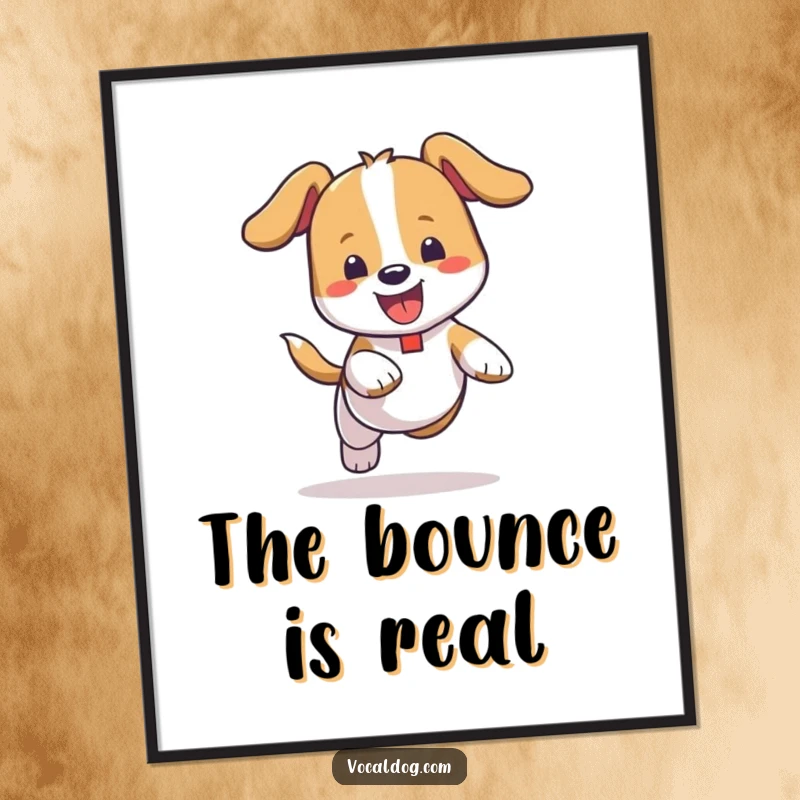 Funny Digital Art Print: A high-resolution image of a dog joyfully bouncing with complete abandon, capturing uninhibited energy and pure happiness.