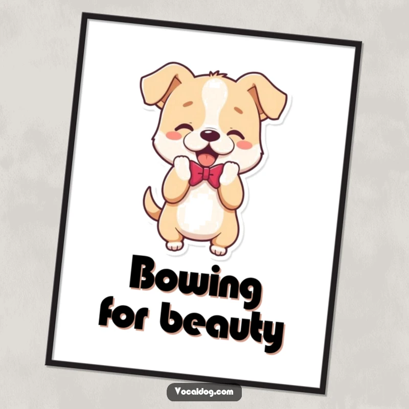 Funny Digital Art Print of a dog character performing a polite and charming bow, ready for printing.