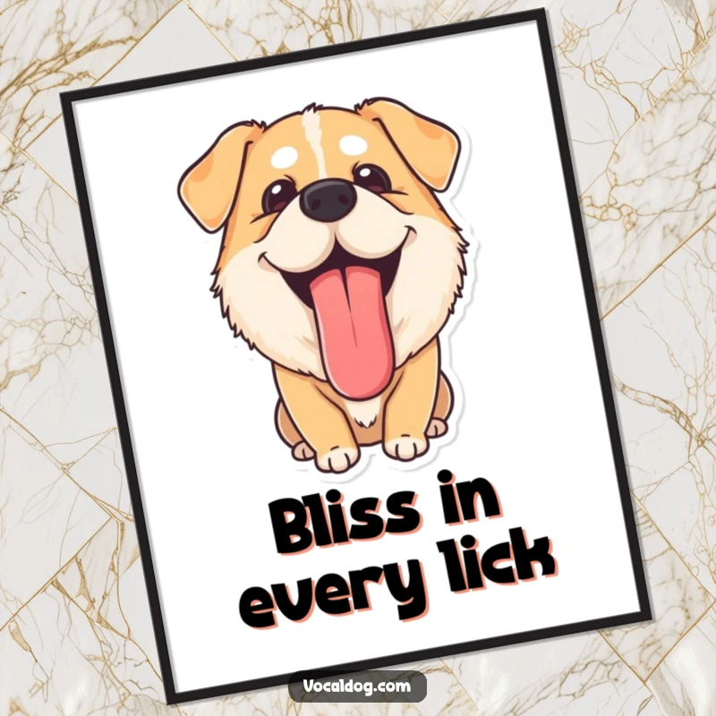 Funny Digital Art Print: A dog with its tongue lolling out, looking utterly content. This funny artwork radiates pure relaxation.