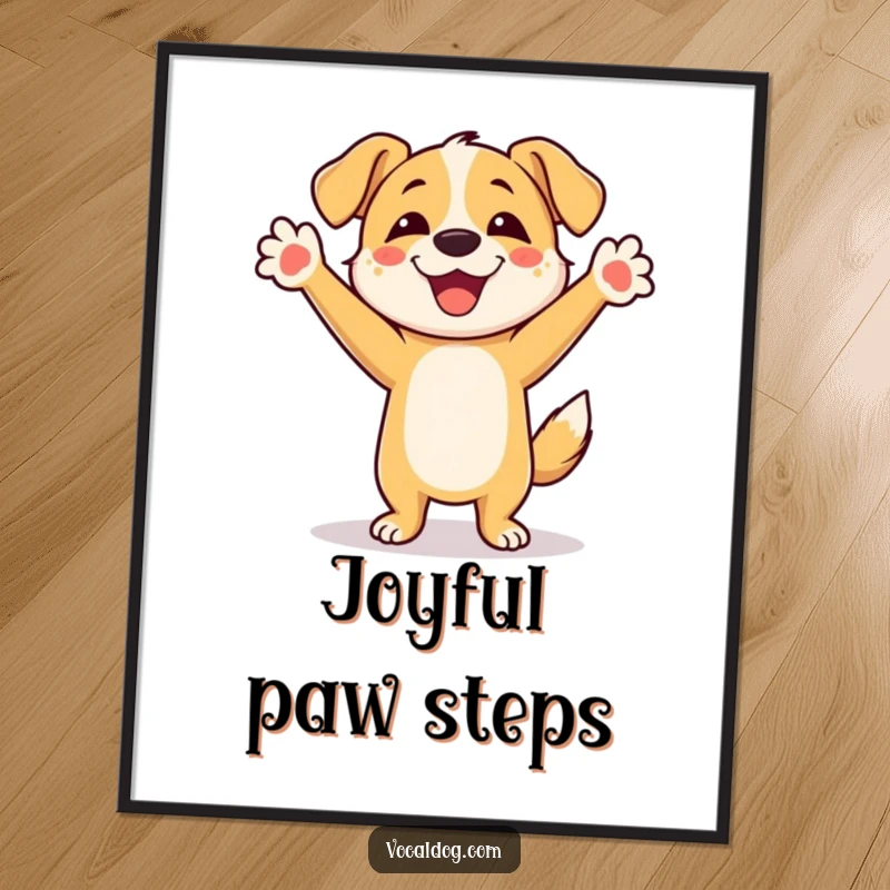 Funny Dog Digital Art: A downloadable image of a happy dog character energetically dancing with its front paws raised high in the air.