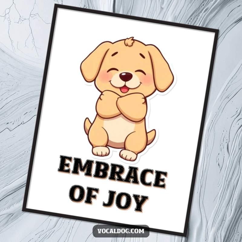 Funny digital art print of a dog character giving a big, warm, enveloping hug, symbolizing love and comfort.