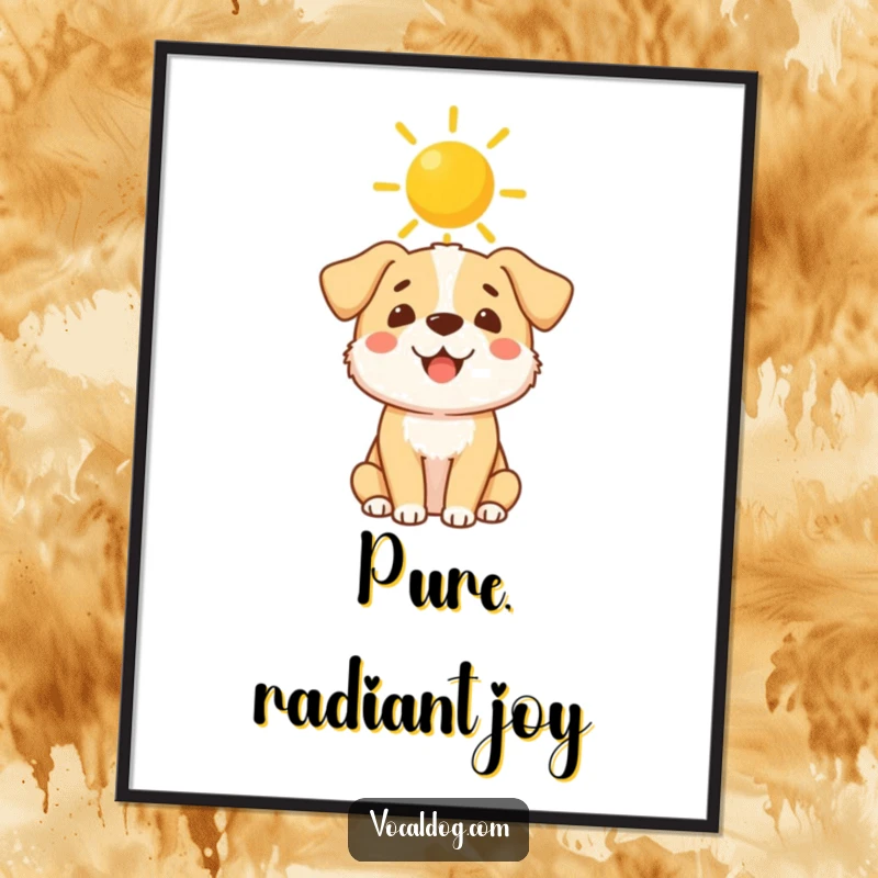 Funny Digital Art Print: A joyful dog illustration with a radiant sunshine halo, exuding happiness and divine charm.