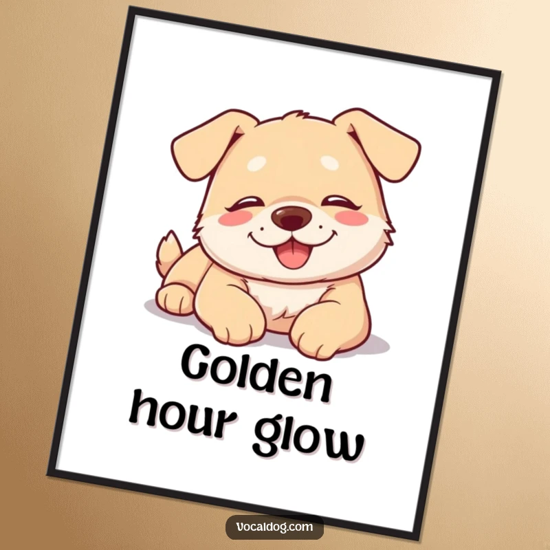 Funny dog digital art print of a happy, relaxed dog lightly sunbathing, radiating peace and contentment.