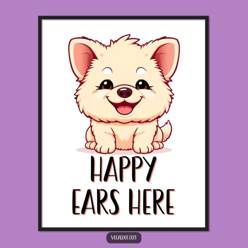 Funny Big Ears Dog Digital Art: Joyful Grin - Whimsical Decor Gift