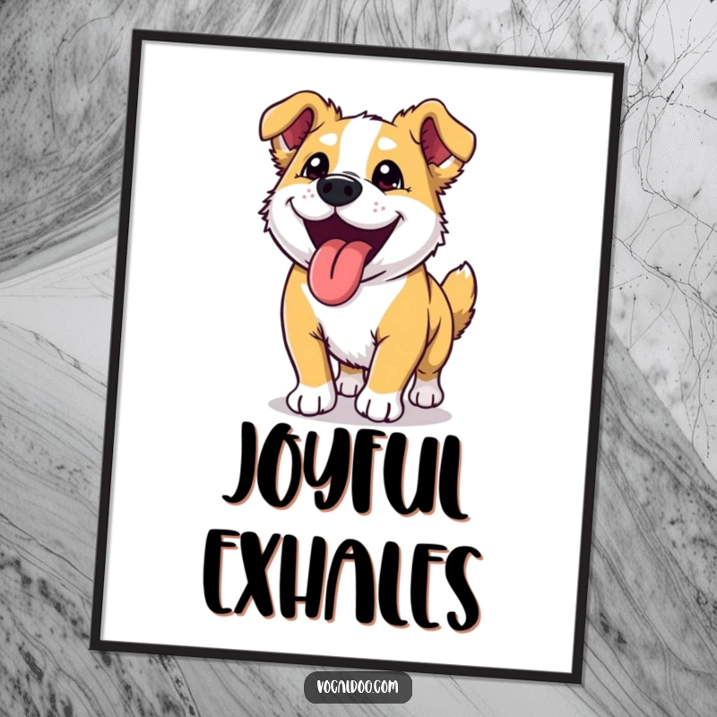 Funny dog digital art print of an ecstatic dog with its tongue sticking out, radiating pure happiness after a run.