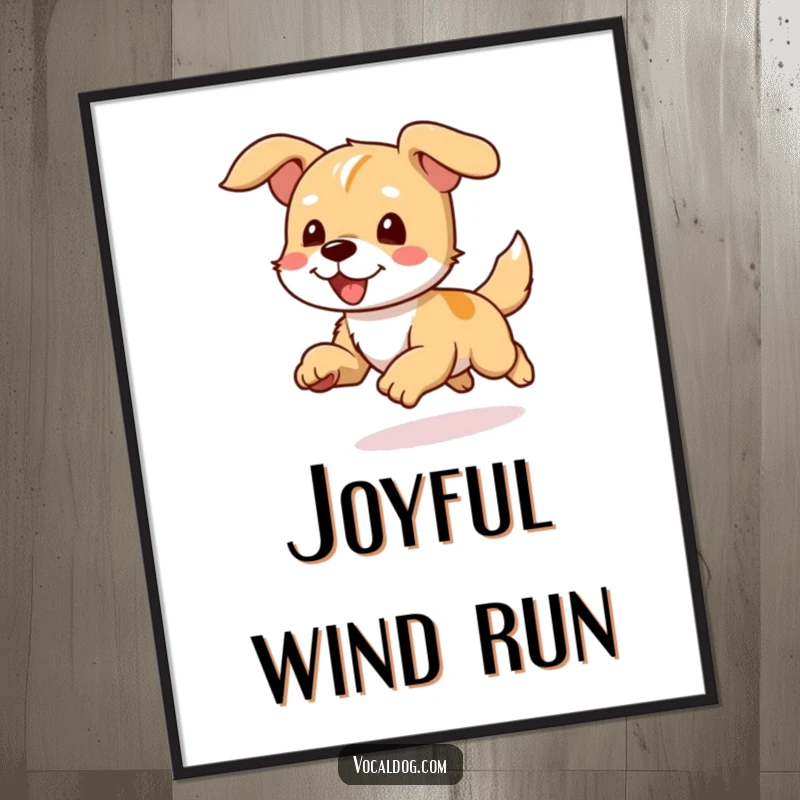 Funny digital art print of a dog character joyfully running with its ears flapping in the wind, conveying freedom.