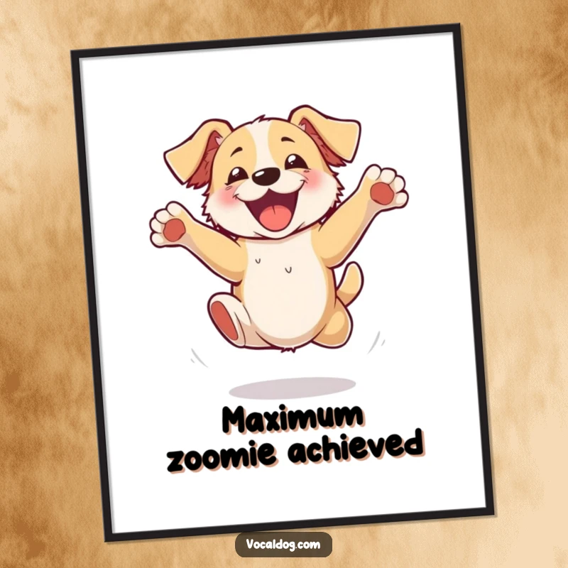 Funny Digital Art Print of a dog jumping with unrestrained excitement and comically flailing paws, ready to print and frame.