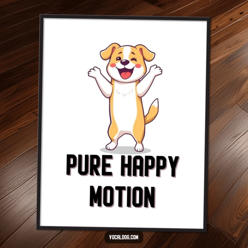 Funny Digital Art Print: A dog performs an energetic happy dance on its hind legs. This funny artwork radiates pure joy.