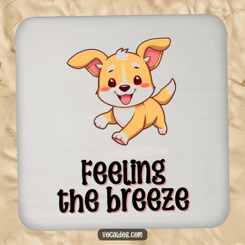 Funny drink coasters featuring a dog in mid-run, ears flying, providing a humorous and protective layer for tabletops during lively gatherings.
