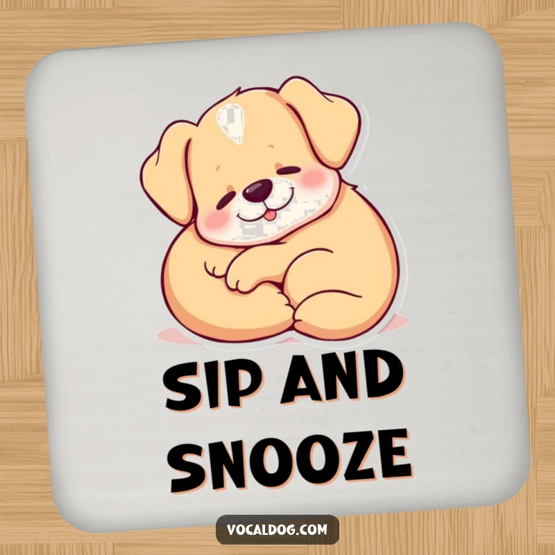 Funny Drink Coaster of a dog curled up cozily, emitting a peaceful, content sigh, adding calm to surfaces.
