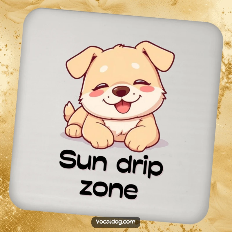 Funny dog coasters showing a happy, relaxed dog lightly sunbathing with eyes closed, conveying peace.