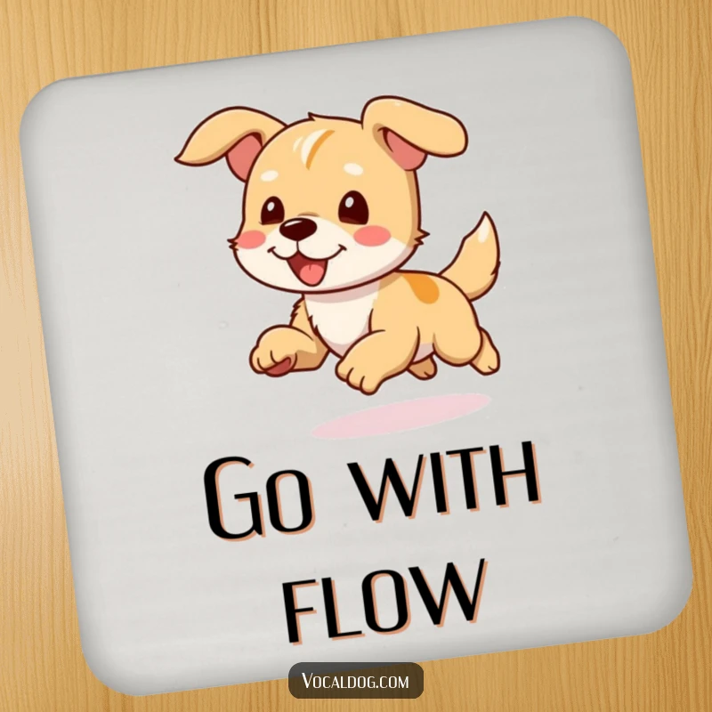 Funny Drink Coaster showing a dog character running with ears flapping, adding energetic flair to any table.