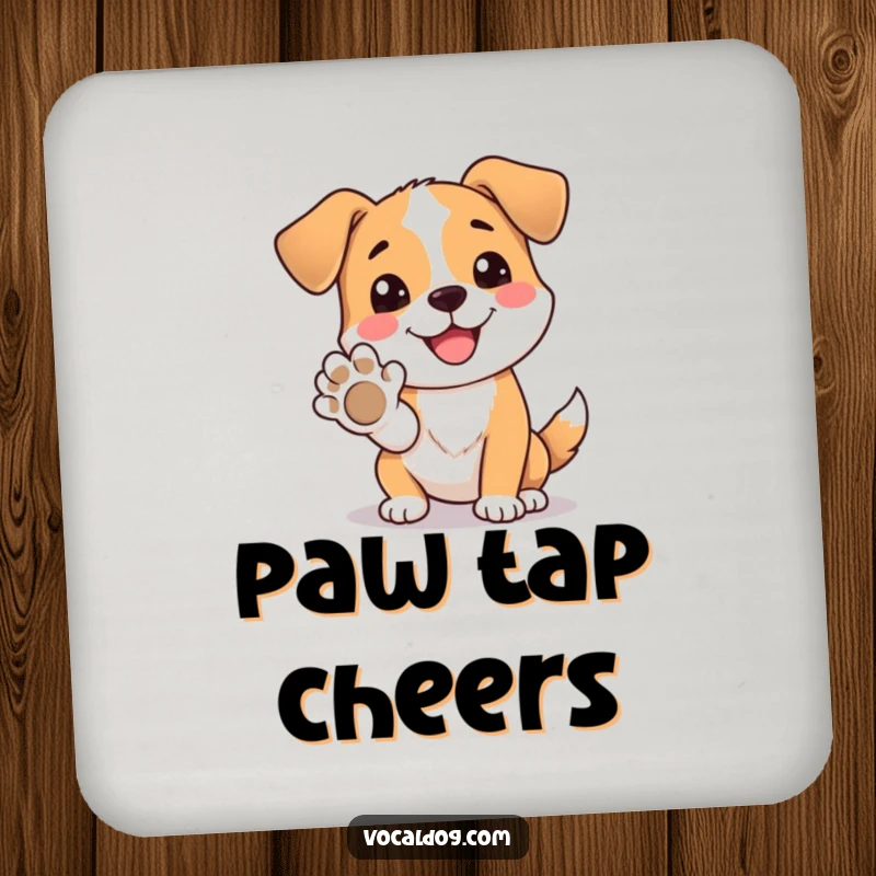 Funny drink coasters featuring a dog character happily offering its paw, adding a friendly touch.