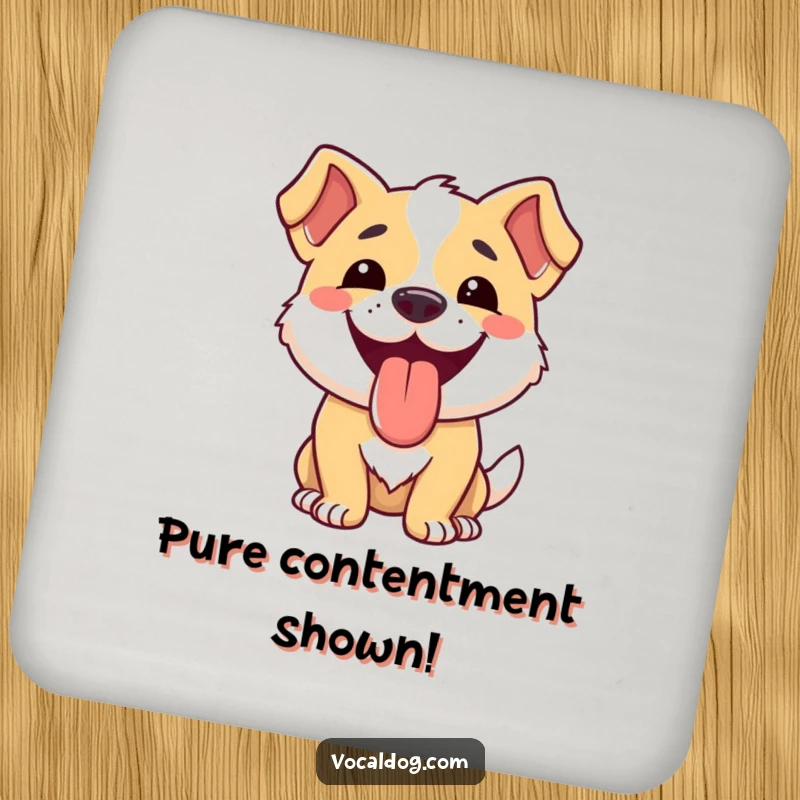 Funny dog drink coasters showcasing a dog's wide smile and lolling tongue, protecting surfaces with humor.