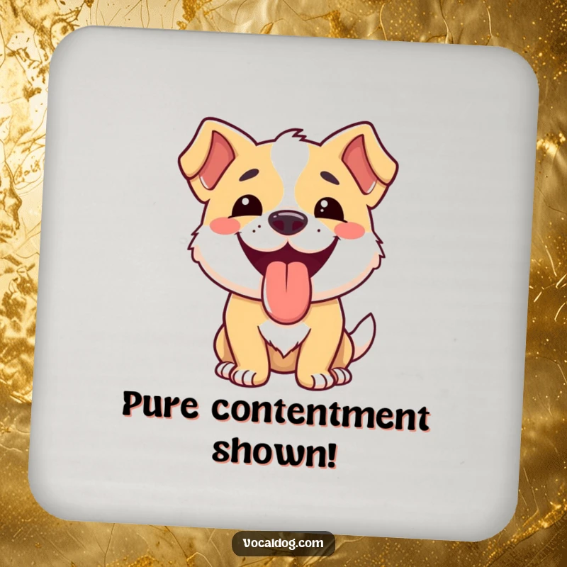 Funny dog drink coasters showcasing a dog's wide smile and lolling tongue, protecting surfaces with humor.
