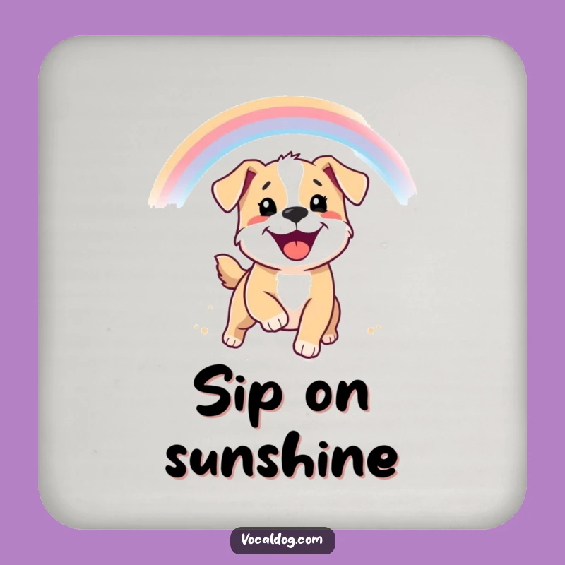 Funny Puppy Rainbow Coaster - Smiling Dog Art, Cheerful Table, Fun Gift