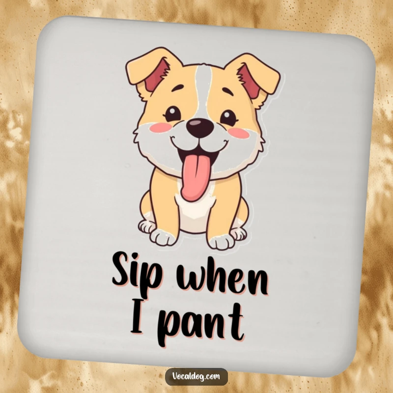 Funny coasters featuring a dog happily panting with its tongue out, adding a cheerful touch to drink service.