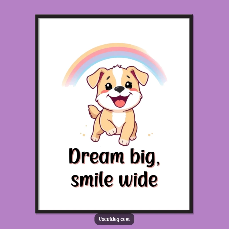 Funny Puppy Rainbow Poster - Smiling Dog Art, Chasing Hope, Wall Decor Gift