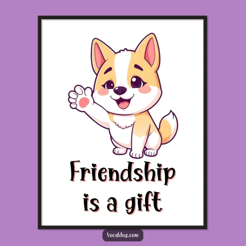 Funny Friendly Dog Poster - Happy Dog Art, Welcoming Gesture, Wall Decor Gift