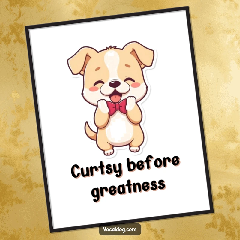 Funny Poster illustrating a dog character performing a polite and charming bow, a delightful piece of art.