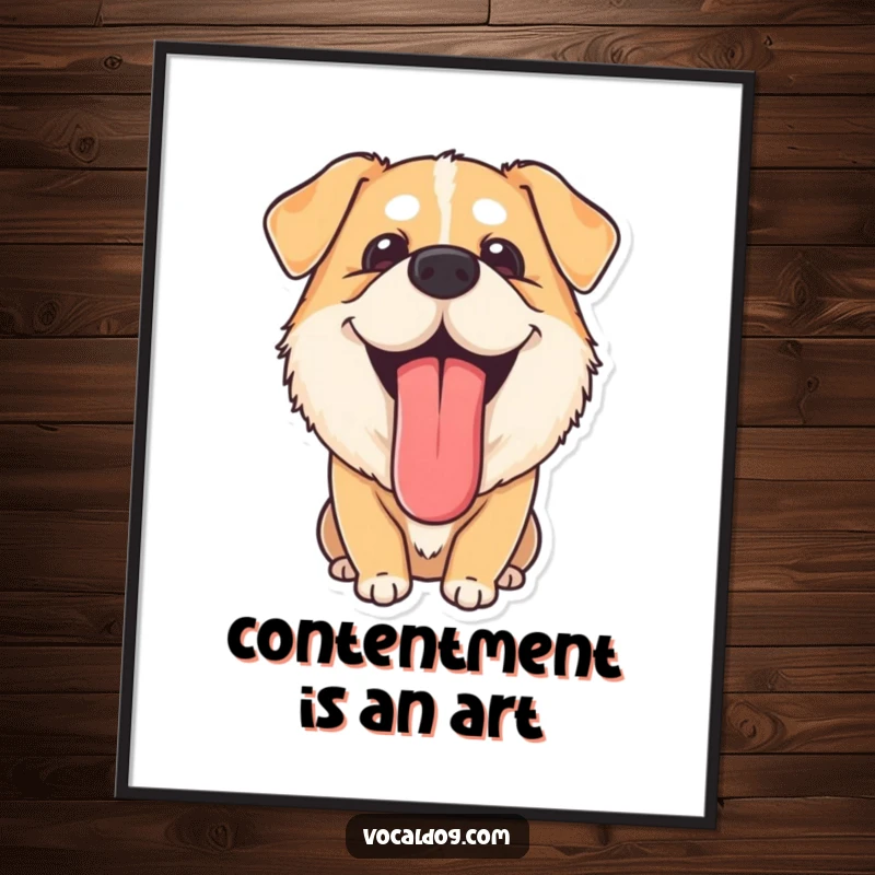 Funny Poster: A dog with its tongue lolling out, exuding complete contentment and happiness. This funny artwork is pure bliss.
