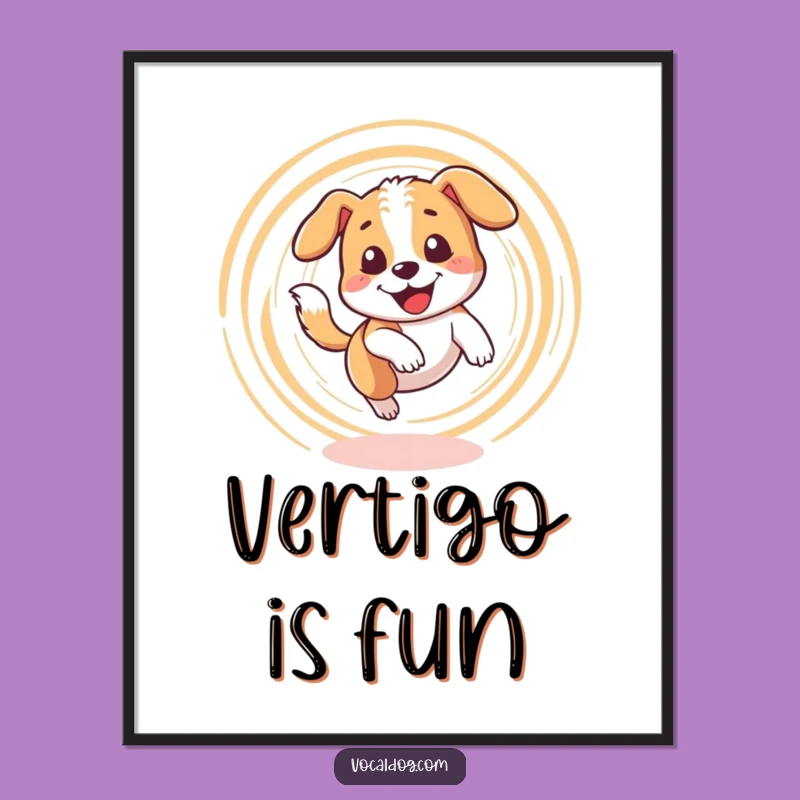 Funny Dizzy Dog Poster: Tail Chase Art, Wall Decor Gift